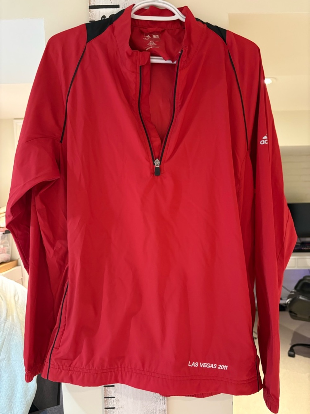 adidas Red Men’s Quarter-Zip Windbreaker with Black Accents